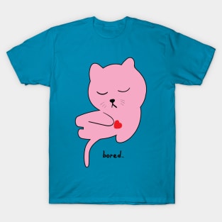 Pink bored cat T-Shirt